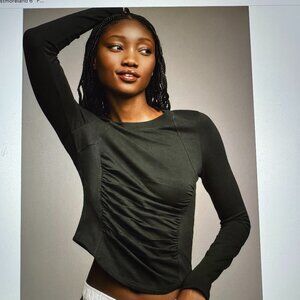 NWT Daily Practice by Anthropologie Long-Sleeve Seamed Ruched Tee